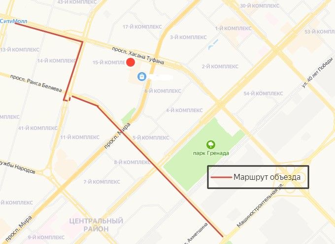 Маршрут объезда по проспекту Хасана Туфана